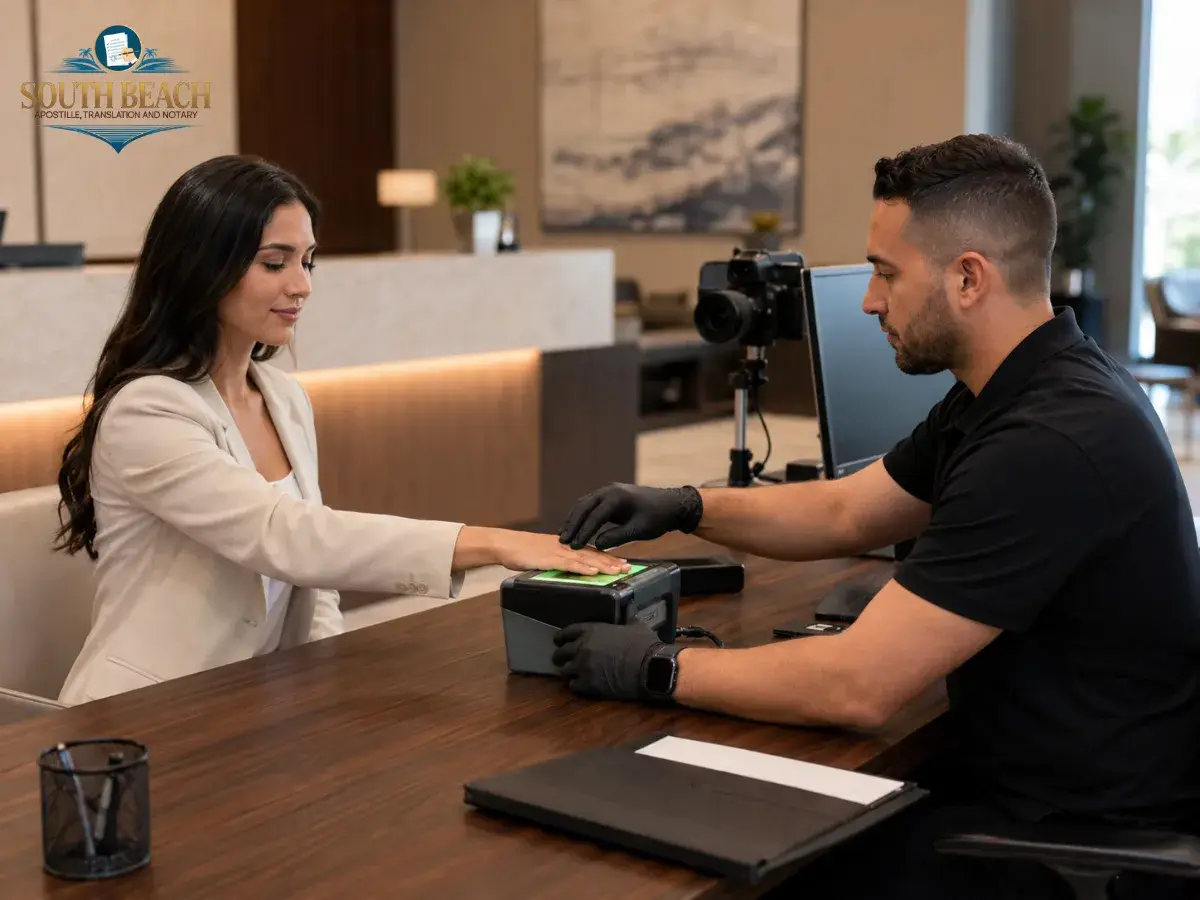 Live Scan fingerprinting appointment at a Miami Beach office